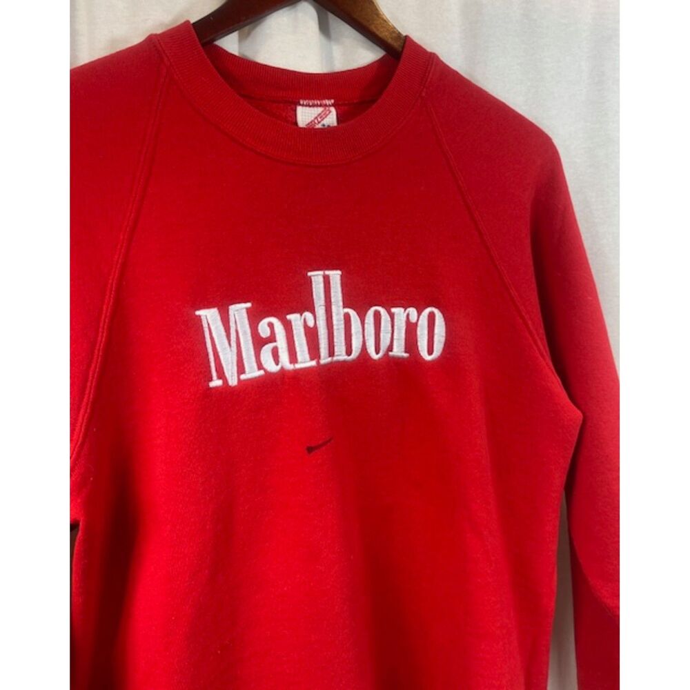 Vintage Marlboro Spell Out Red Sweatshirt Embroidered Adult size Medium